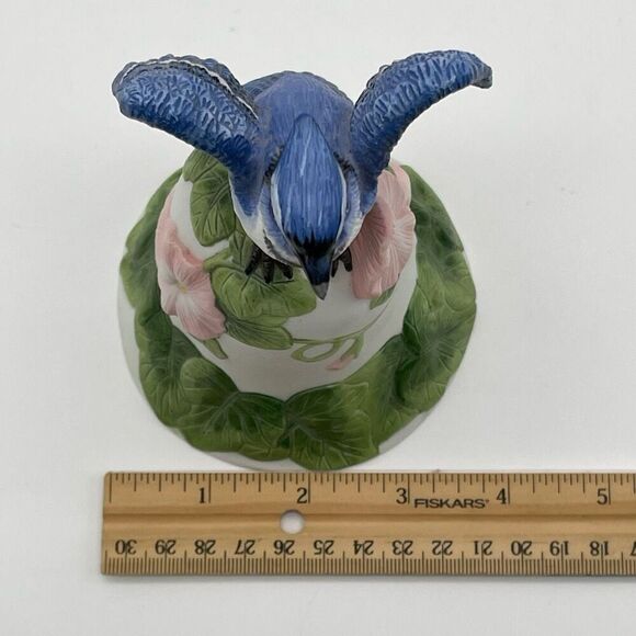 AVON Bisque Porcelain Bird Morning Glory Flower Bell 2001 Collectible Blue Jay - Picture 5 of 16